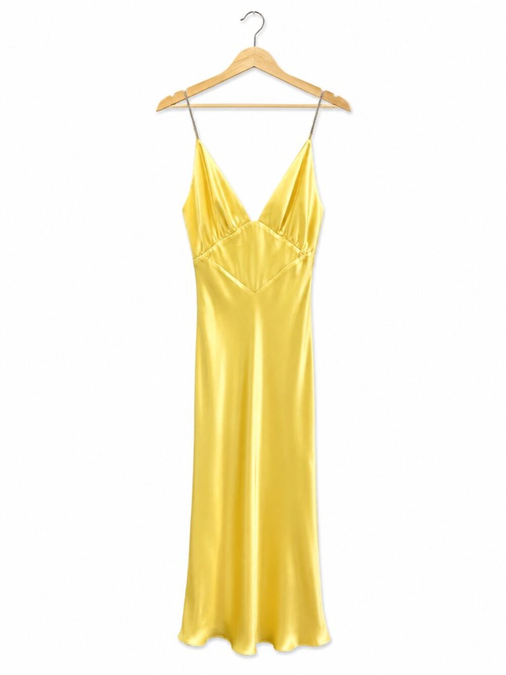 NWT Bardot Capri Diamonte Slip Dress Canary Yellow Satin Maxi Size 6 - Picture 12 of 13
